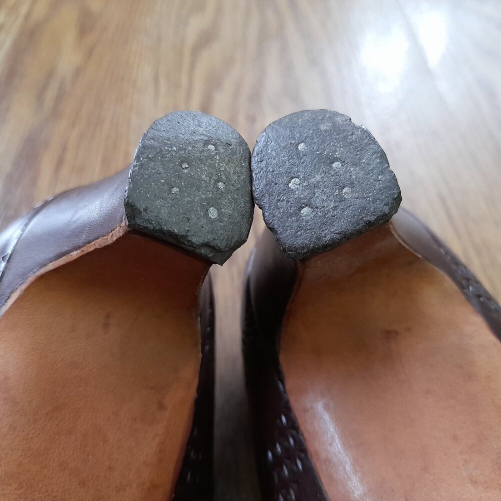 Vintage 60s Brown Shoes Size 8 / 9 Jacques Cardin Paris Pumps Narrow Square Toe - Picture 3 of 13